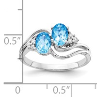 14K White Gold 6x 4mm Oval Blue Topaz and 0.05 Carat VS Diamond 2-Stone Ring view 3