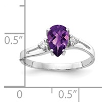 14K White Gold 7x 5mm Checker-cut Pear Amethyst and 0.05 Carat Aaa Diamond Ring view 2