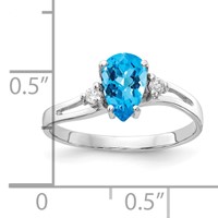 14K White Gold 7x 5mm Pear Blue Topaz Checker-cut and 0.05 Carat VS Diamond Ring view 2