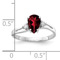 14K White Gold 7x 5mm Pear Garnet and 0.05 Carat a Diamond Ring view 2