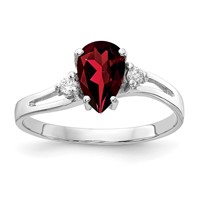 14K White Gold 7x 5mm Pear Garnet and 0.05 Carat a Diamond Ring view 1