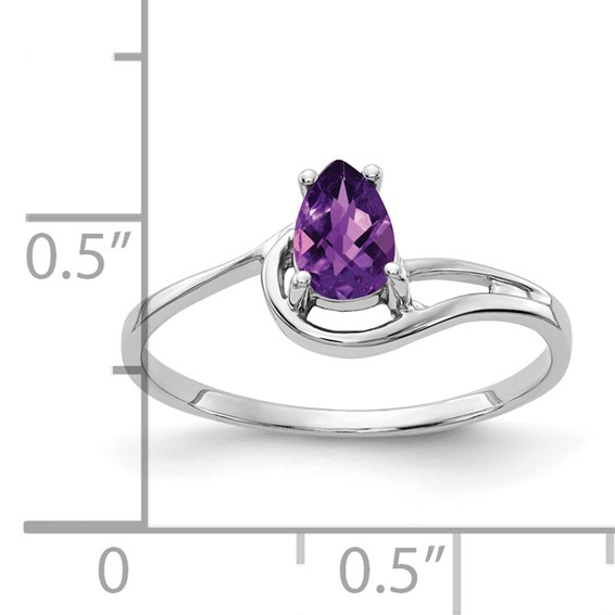 14k White Gold 6x4mm Pear Amethyst Checker ring