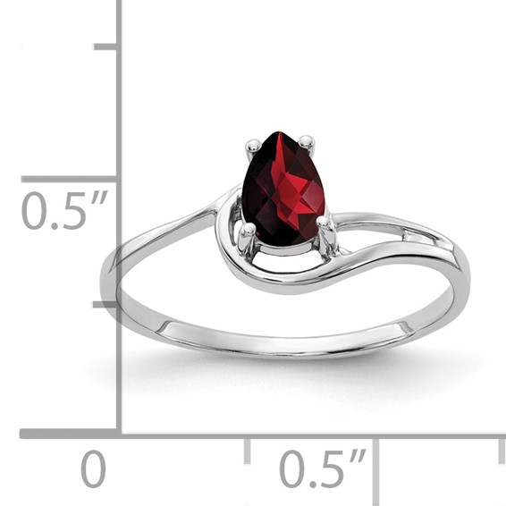 14k White Gold 6x4mm Pear Garnet Checker ring