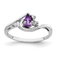 14K White Gold 5x3mm Pear Amethyst and a Diamond Ring view 1