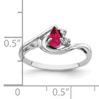 14K White Gold 5x3mm Pear Ruby and VS Diamond Ring view 2
