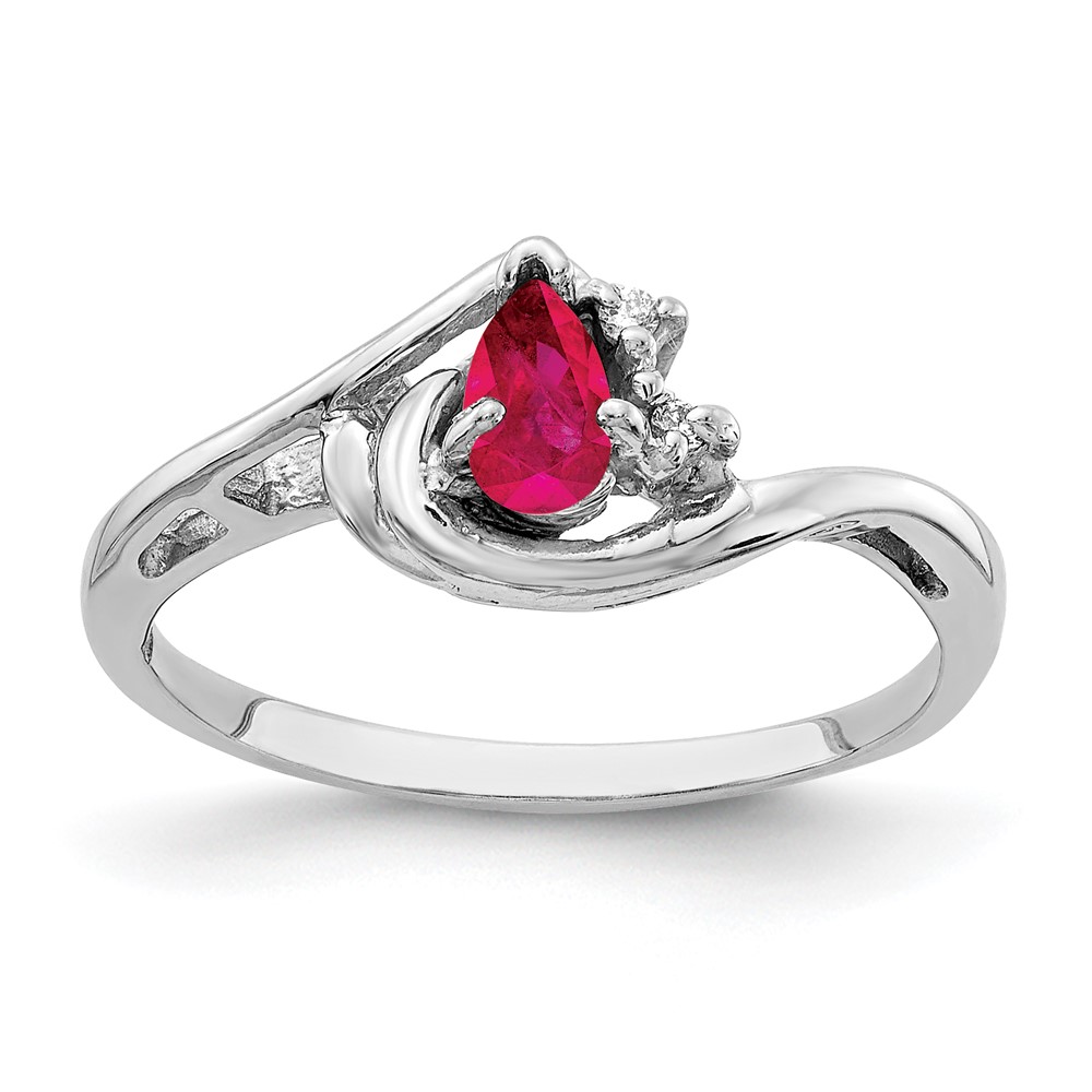 14K White Gold 5x3mm Pear Ruby and VS Diamond Ring