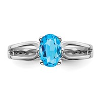 14K White Gold 6x4mm Oval Blue Topaz Ring view 4