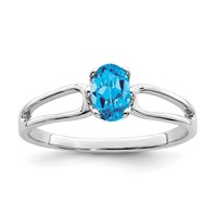 14K White Gold 6x4mm Oval Blue Topaz Ring view 1