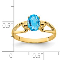 14K Yellow Gold 7x5mm Oval Blue Topaz Ring view 2