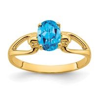 14K Yellow Gold 7x5mm Oval Blue Topaz Ring view 1