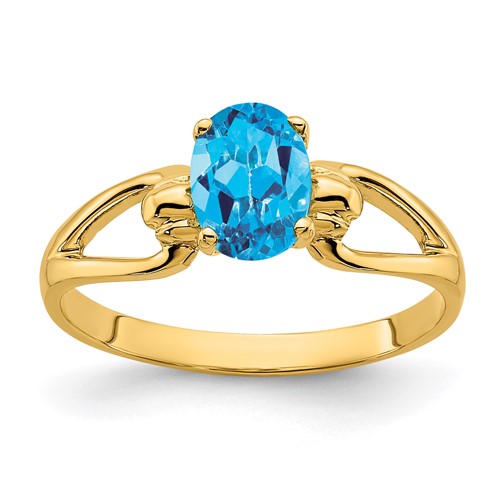 14K Yellow Gold 7x 5mm Oval Blue Topaz Ring