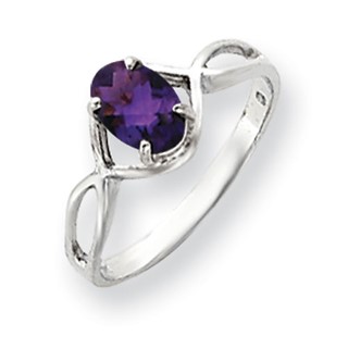 14k White Gold 7x5mm Oval Amethyst Checker ring
