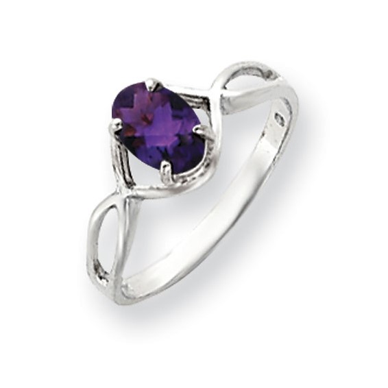 14k White Gold 7x5mm Oval Amethyst Checker ring