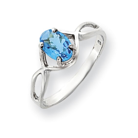 14k White Gold 7x5mm Oval Blue Topaz Checker ring