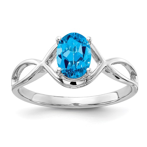 14K White Gold 7x 5mm Oval Blue Topaz Ring