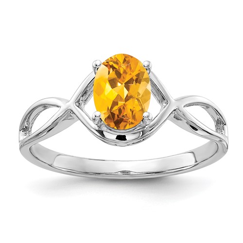 14K White Gold 7x 5mm Oval Citrine Ring