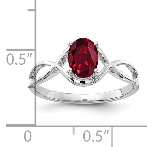 14k White Gold 7x5mm Oval Created Ruby Ring