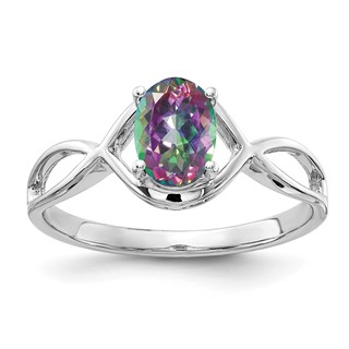 14k White Gold 7x5mm Oval Mystic Fire Topaz Ring