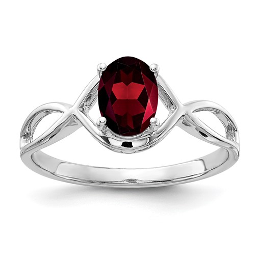 14K White Gold 7x 5mm Oval Garnet Ring