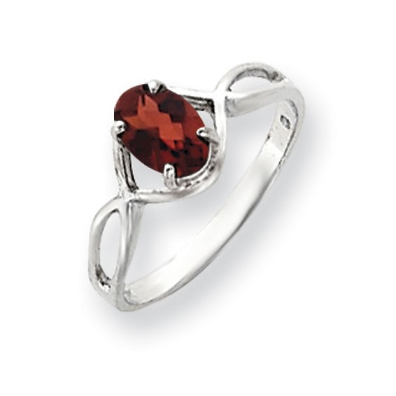 14k White Gold 7x5mm Oval Garnet Checker ring