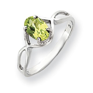 14k White Gold 7x5mm Oval Peridot Checker ring