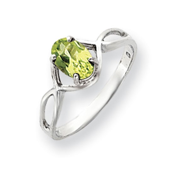 14k White Gold 7x5mm Oval Peridot Checker ring