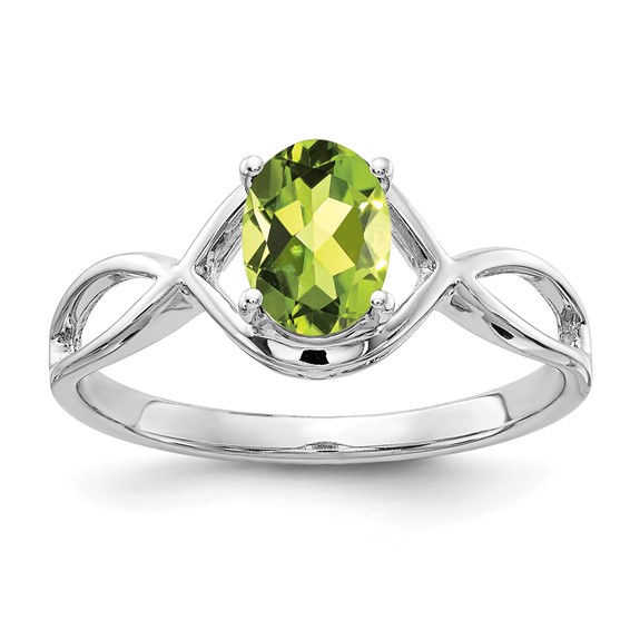 14k White Gold 7x5mm Oval Peridot Ring
