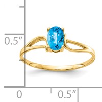 14K Yellow Gold 6x 4mm Oval Blue Topaz Checker-cut Ring view 2