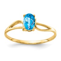 14K Yellow Gold 6x 4mm Oval Blue Topaz Checker-cut Ring view 1