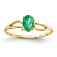 14K Yellow Gold 6x4mm Oval Emerald Ring view 1