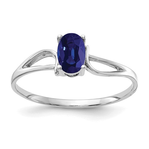 14K White Gold 6x 4mm Oval Blue Sapphire Ring