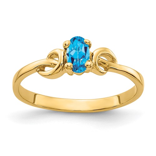 14K Yellow Gold 5x 3mm Oval Blue Topaz Knot Ring