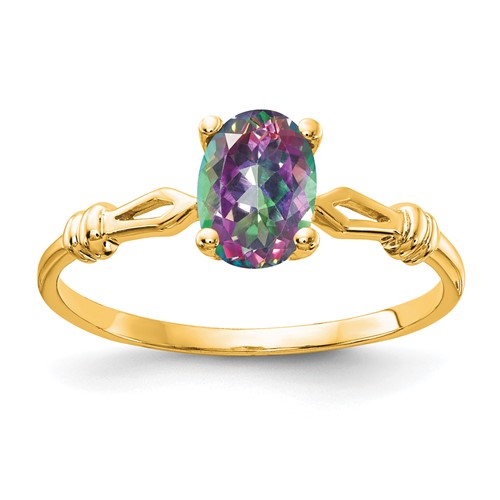 14K Yellow Gold 7x 5mm Oval Mystic Fire Topaz Ring