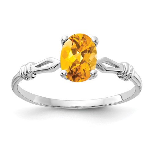 14K White Gold 7x 5mm Oval Citrine Ring