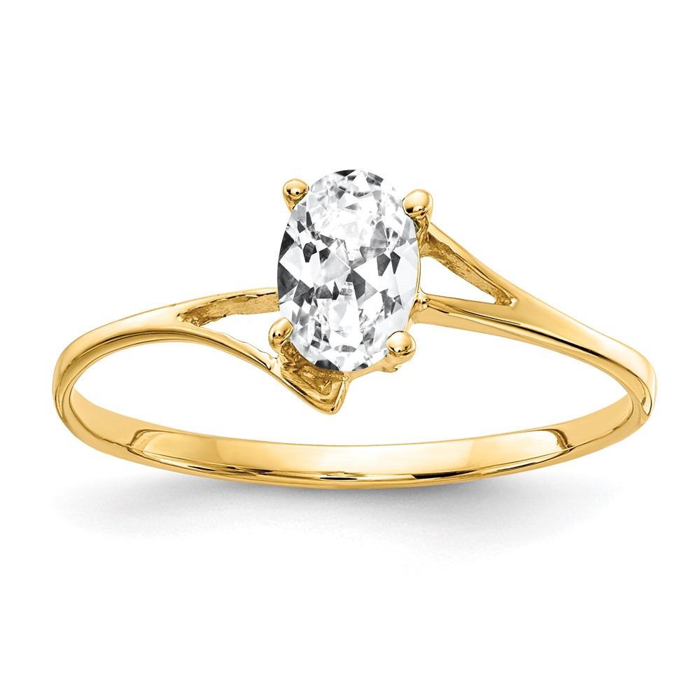 14K Yellow Gold 6x4mm Oval Cubic Zirconia Bypass Ring