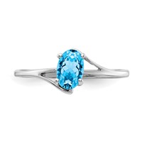 14K White Gold 6x 4mm Oval Blue Topaz Bypass Ring view 5
