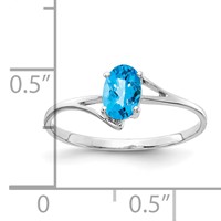 14K White Gold 6x 4mm Oval Blue Topaz Bypass Ring view 3