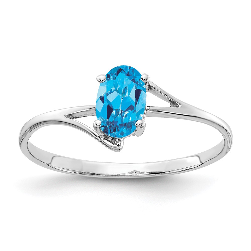 14K White Gold 6x 4mm Oval Blue Topaz Bypass Ring