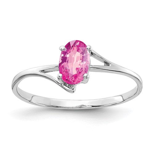 14K White Gold 6x 4mm Oval Pink Sapphire Ring