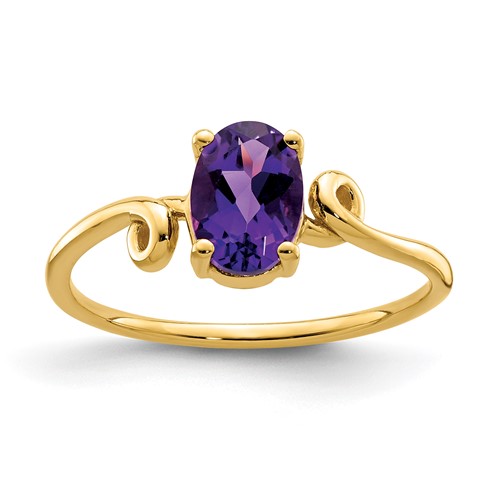 14K Yellow Gold 7x 5mm Oval Amethyst Checker-cut Twist Ring