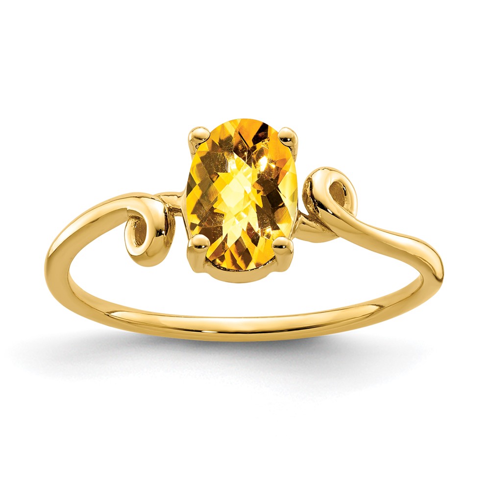 14K Yellow Gold 7x 5mm Oval Citrine Checker-cut Twist Ring