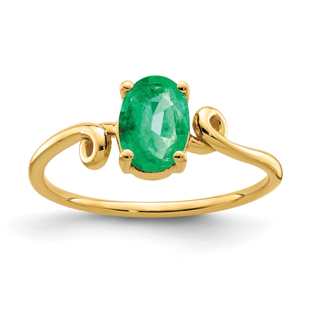 14K Yellow Gold 7x 5mm Oval Emerald Twisted Ring
