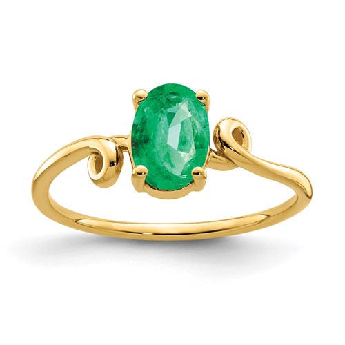 14K Yellow Gold 7x 5mm Oval Emerald Twisted Ring