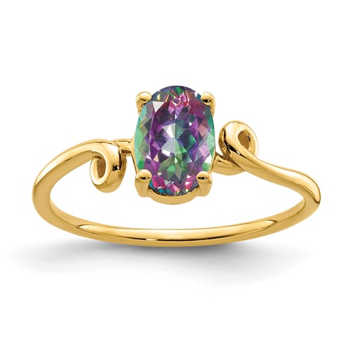 14K Yellow Gold 7x 5mm Oval Mystic Fire Topaz Ring
