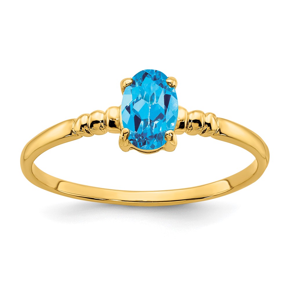 14K Yellow Gold 6x 4mm Oval Blue Topaz Ring