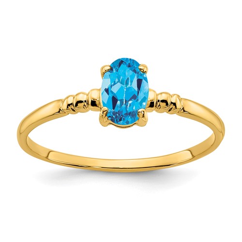 14K Yellow Gold 6x 4mm Oval Blue Topaz Ring