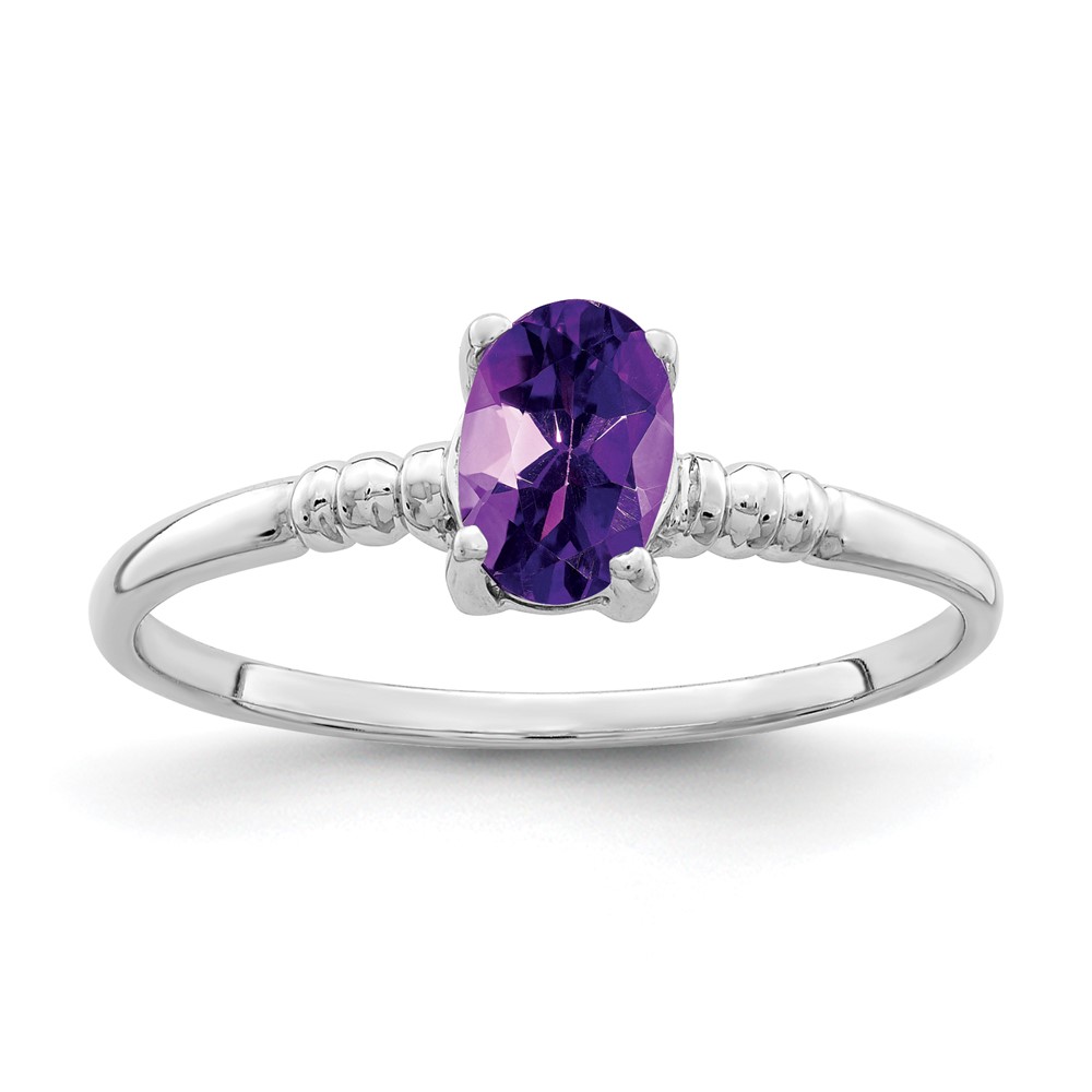 14K White Gold 6x4mm Oval Amethyst Ring