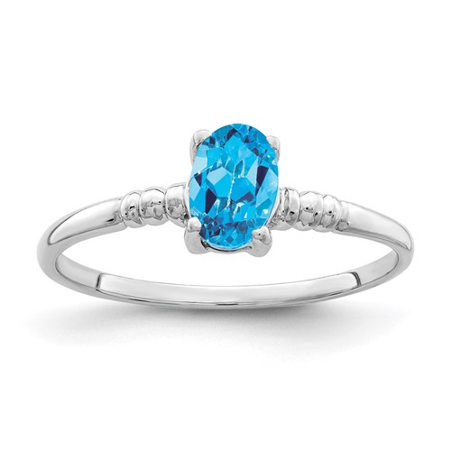 14K White Gold 6x 4mm Oval Blue Topaz Ring