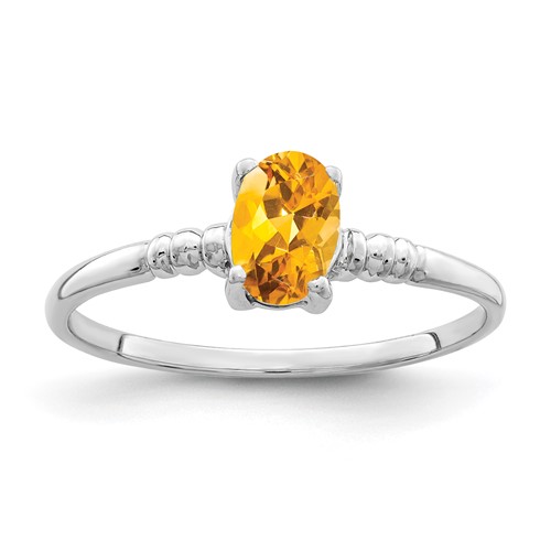 14K White Gold 6x 4mm Oval Citrine Ring
