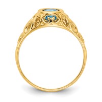 14K Yellow Gold 7x5mm Oval Blue Topaz Bezel Heart Filigree Ring view 2